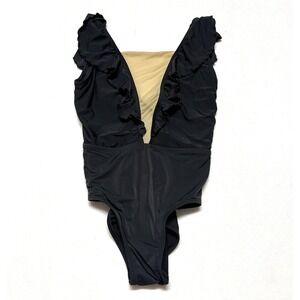 Kandi Kouture Dancewear Leotard Women L TL Black Dance Ballet Ruffle Sleeve Mesh